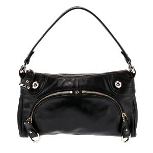 Bally Black Leather Shoulder Bag with Gold Details